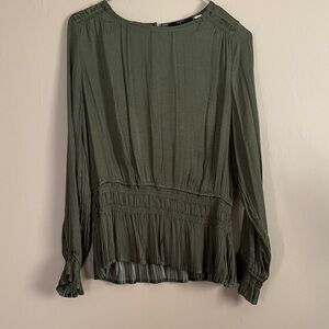 Tahari Olive Green Pleated Blouse